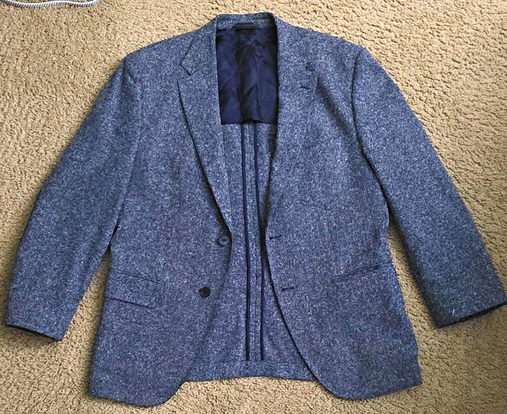 HUGO BOSS Men’s Blue Tweed Herringbone Blazer Elbow Patches 42S